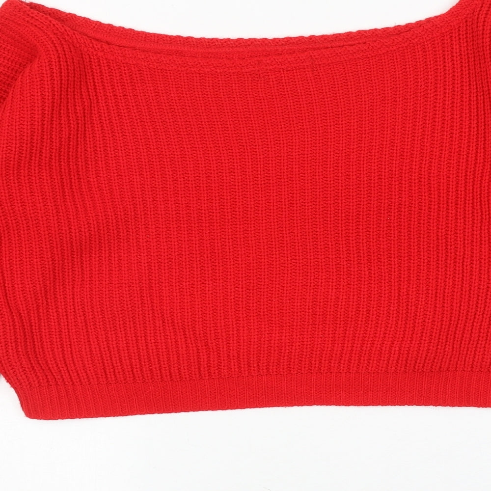 PRETTYLITTLETHING Womens Red Boat Neck Acrylic Pullover Jumper Size S - Size S-M