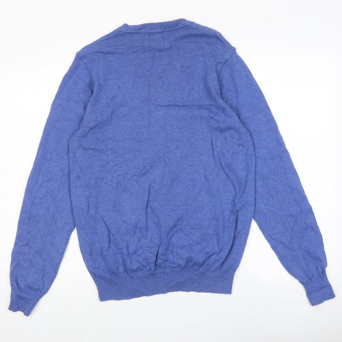 Marks and Spencer Mens Blue V-Neck Cotton Pullover Jumper Size M Long Sleeve