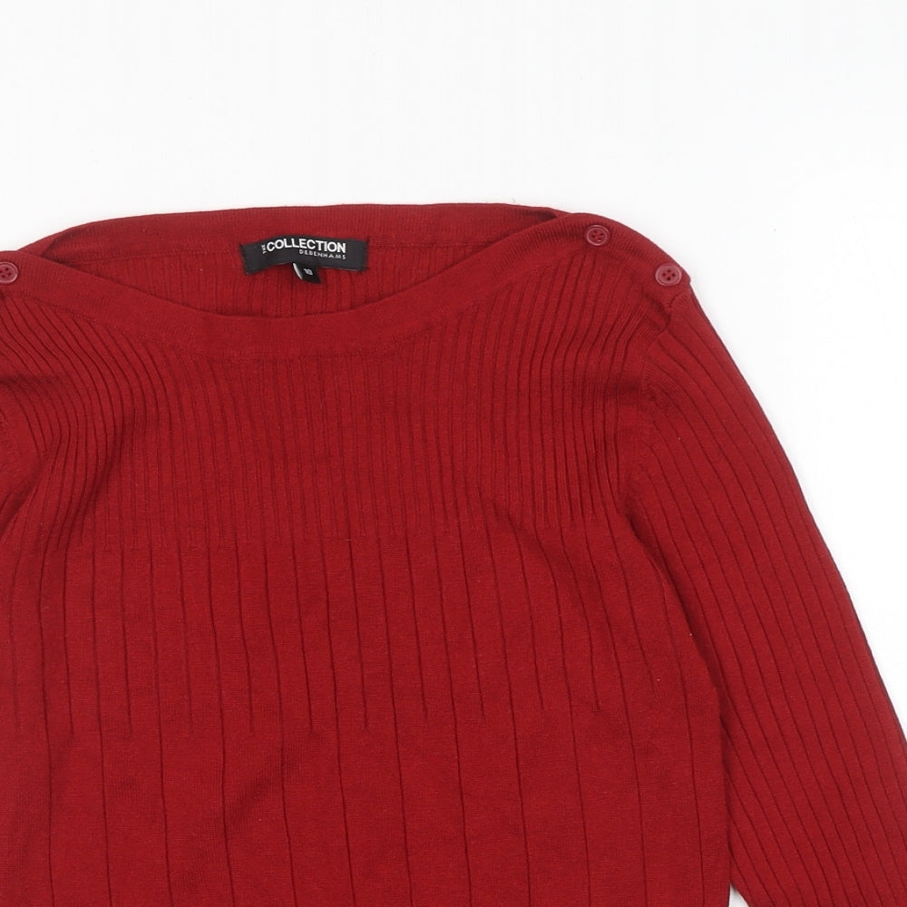 Debenhams Womens Red Round Neck Viscose Pullover Jumper Size 10