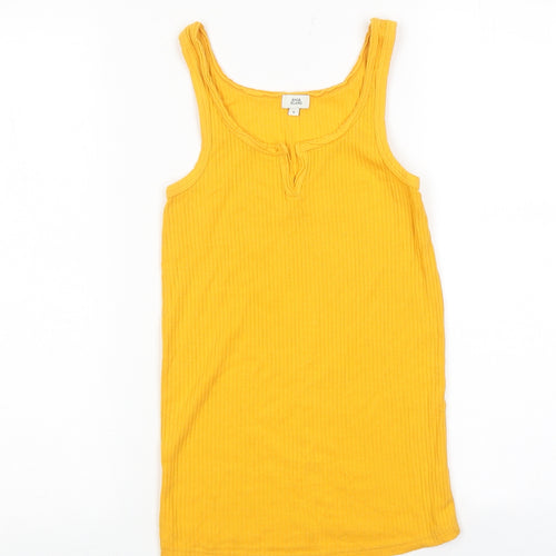 River Island Womens Yellow Cotton Basic Tank Size 6 Round Neck