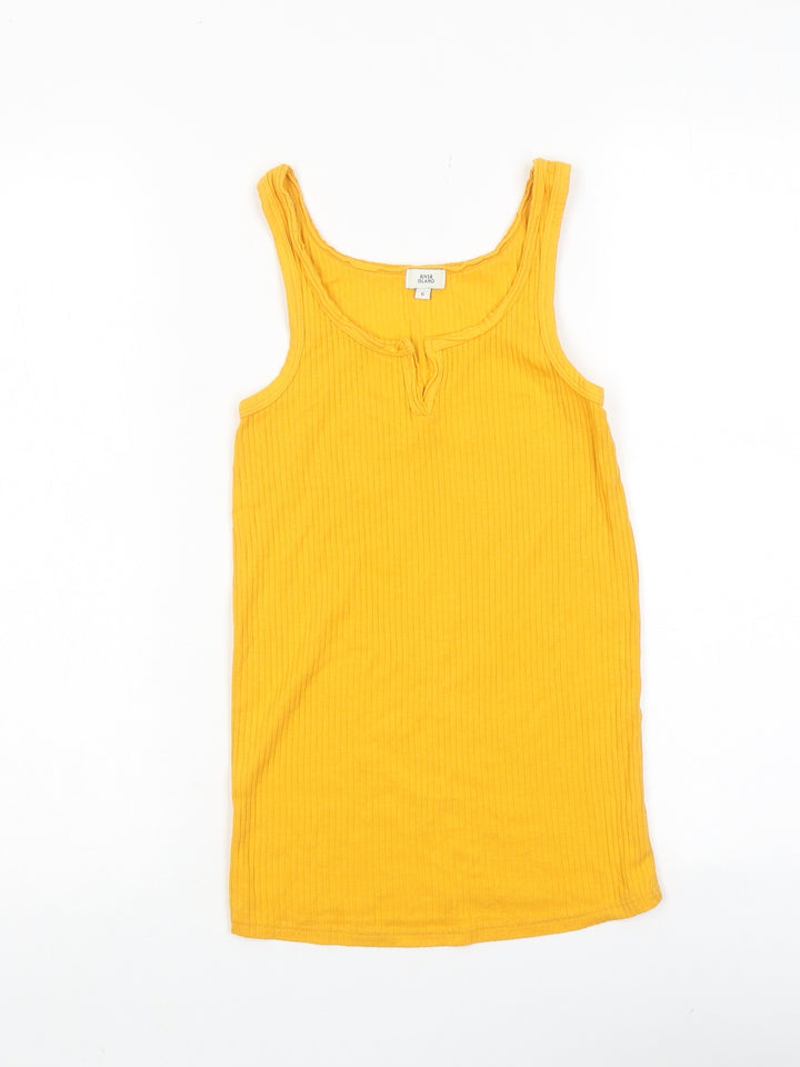 River Island Womens Yellow Cotton Basic Tank Size 6 Round Neck