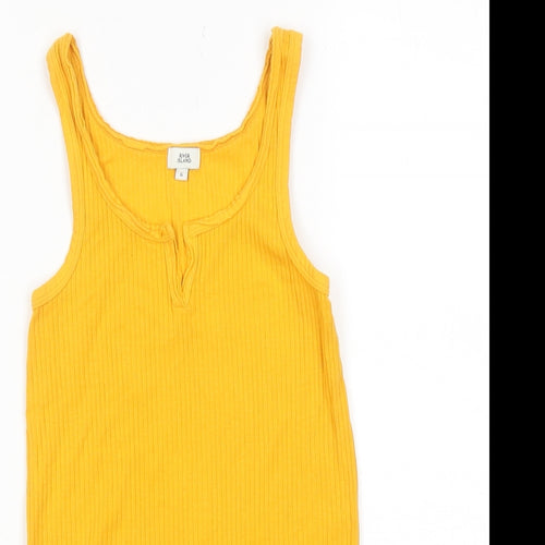 River Island Womens Yellow Cotton Basic Tank Size 6 Round Neck