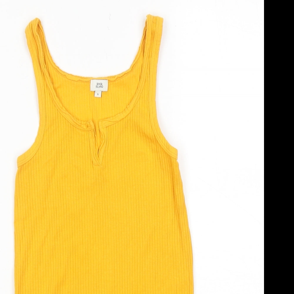 River Island Womens Yellow Cotton Basic Tank Size 6 Round Neck