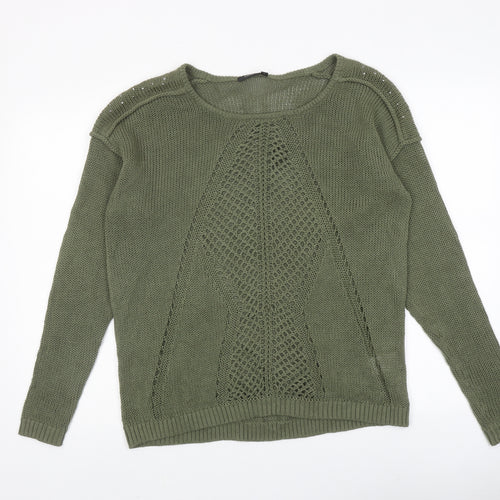 Fransa Womens Green Round Neck Acrylic Pullover Jumper Size M