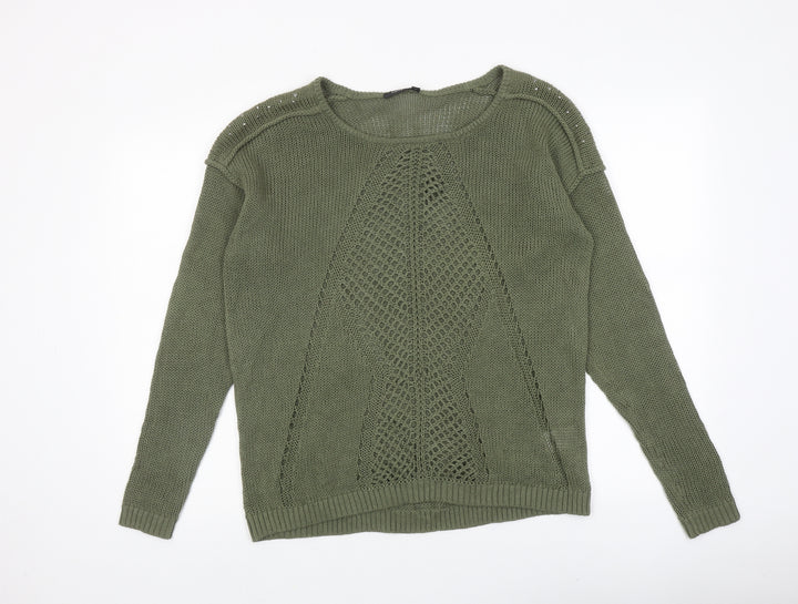 Fransa Womens Green Round Neck Acrylic Pullover Jumper Size M