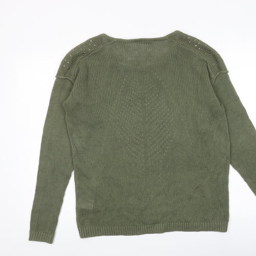 Fransa Womens Green Round Neck Acrylic Pullover Jumper Size M