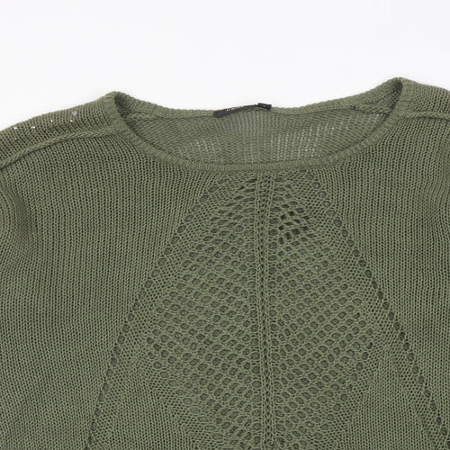 Fransa Womens Green Round Neck Acrylic Pullover Jumper Size M