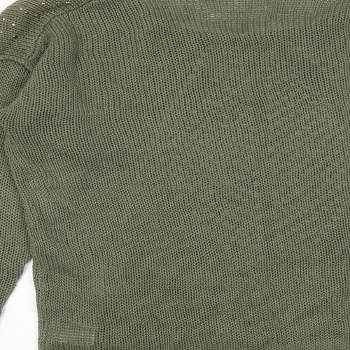 Fransa Womens Green Round Neck Acrylic Pullover Jumper Size M