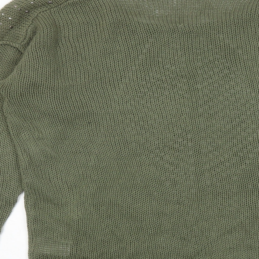 Fransa Womens Green Round Neck Acrylic Pullover Jumper Size M