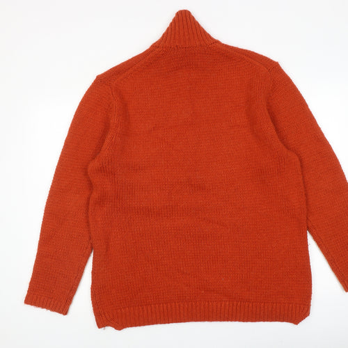 French Connection Mens Orange High Neck Acrylic Henley Jumper Size L Long Sleeve