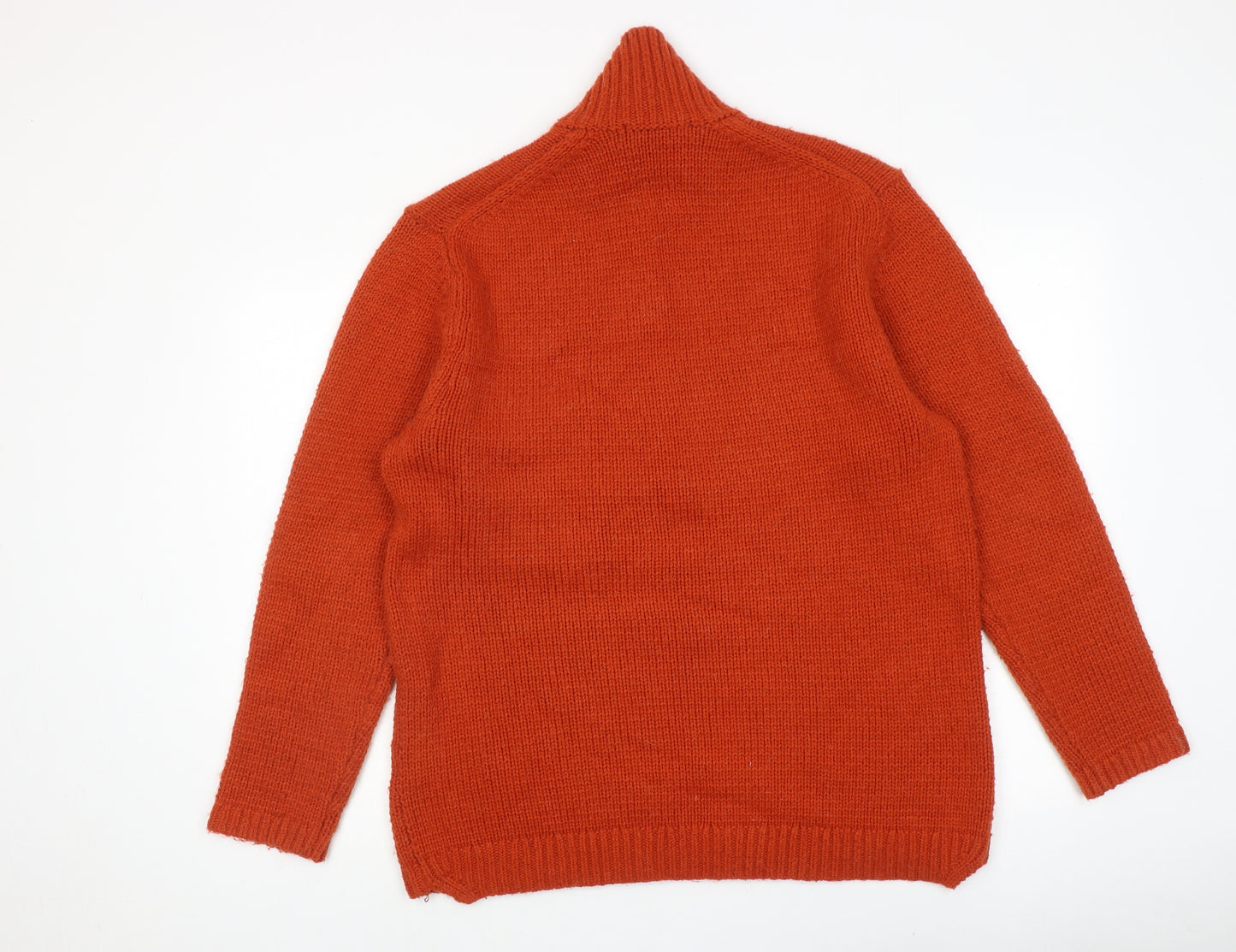 French Connection Mens Orange High Neck Acrylic Henley Jumper Size L Long Sleeve