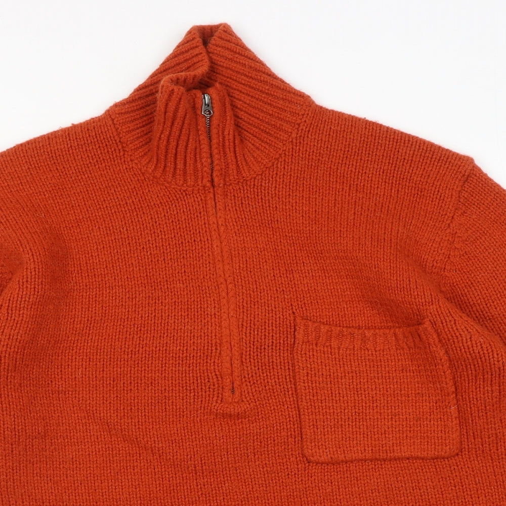 French Connection Mens Orange High Neck Acrylic Henley Jumper Size L Long Sleeve