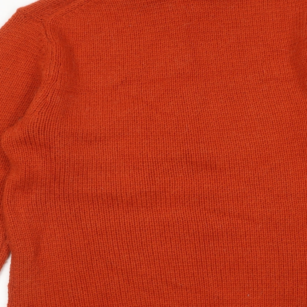 French Connection Mens Orange High Neck Acrylic Henley Jumper Size L Long Sleeve