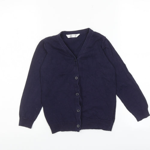 John Lewis Girls Blue V-Neck 100% Cotton Cardigan Jumper Size 5-6 Years Button