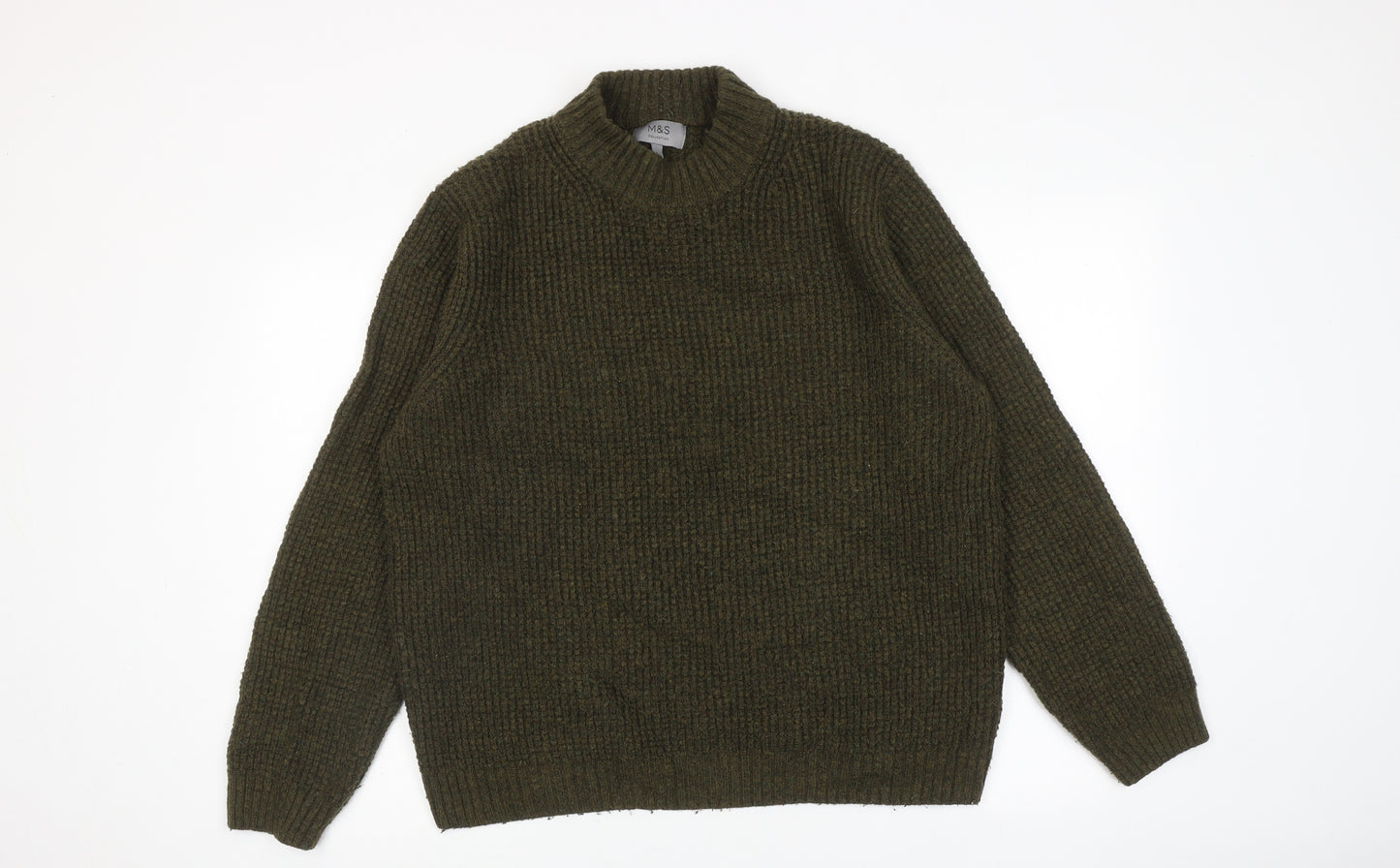 Marks and Spencer Mens Green Round Neck Acrylic Pullover Jumper Size L Long Sleeve
