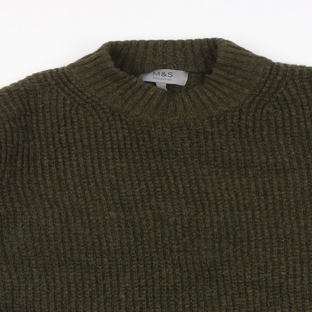 Marks and Spencer Mens Green Round Neck Acrylic Pullover Jumper Size L Long Sleeve