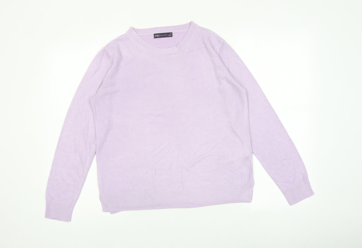 Marks and Spencer Womens Purple Round Neck Acrylic Pullover Jumper Size 14