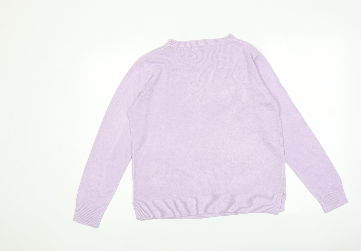 Marks and Spencer Womens Purple Round Neck Acrylic Pullover Jumper Size 14