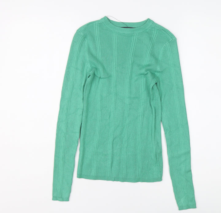 Marks and Spencer Womens Green Round Neck Viscose Pullover Jumper Size 8