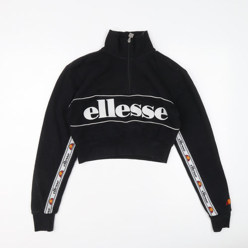 ellesse Womens Black Cotton Pullover Sweatshirt Size 4 Zip