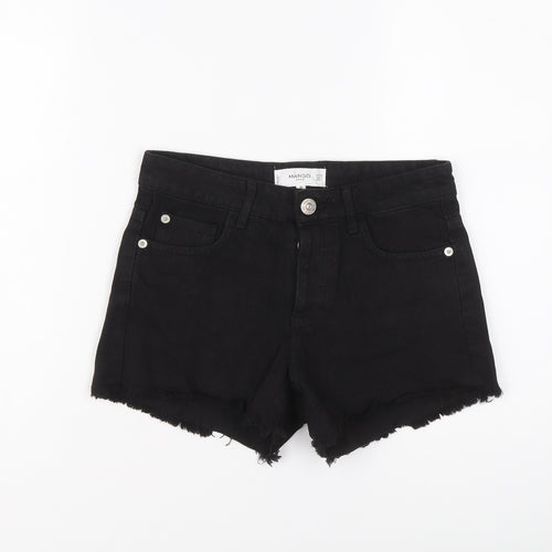 Mango Womens Black Cotton Hot Pants Shorts Size 6 L3 in Regular Button
