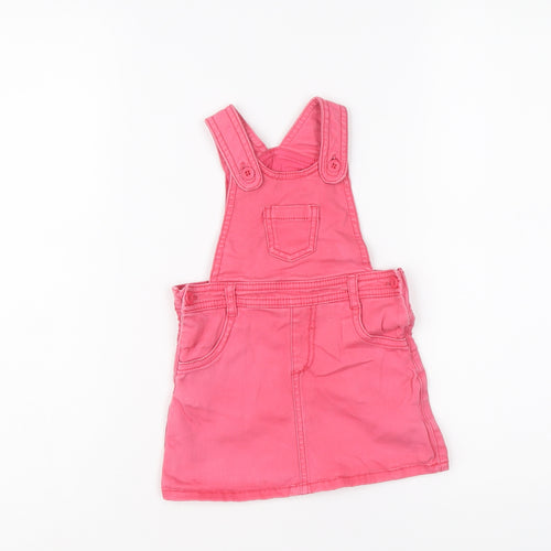 Marks and Spencer Girls Pink Cotton Pinafore/Dungaree Dress Size 12-18 Months Scoop Neck Button