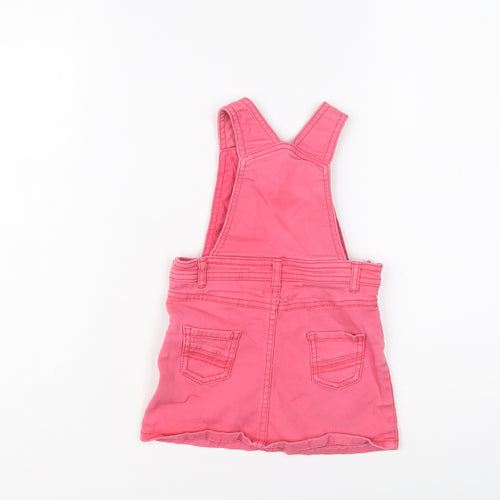 Marks and Spencer Girls Pink Cotton Pinafore/Dungaree Dress Size 12-18 Months Scoop Neck Button