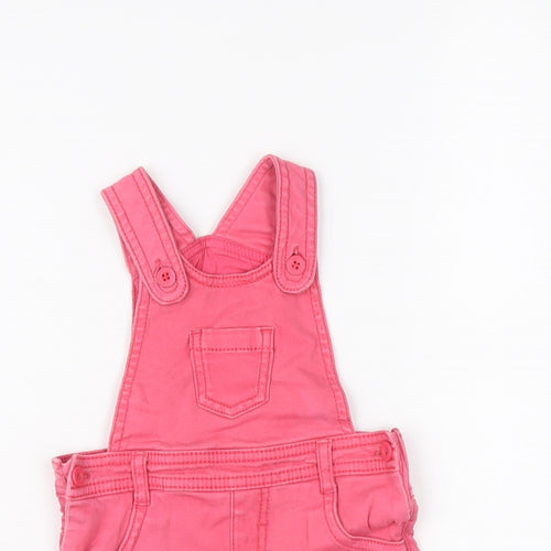 Marks and Spencer Girls Pink Cotton Pinafore/Dungaree Dress Size 12-18 Months Scoop Neck Button
