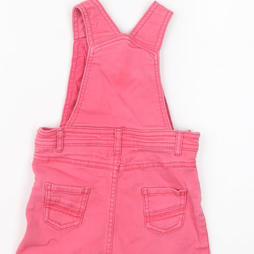 Marks and Spencer Girls Pink Cotton Pinafore/Dungaree Dress Size 12-18 Months Scoop Neck Button