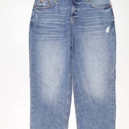 Marks and Spencer Womens Blue Cotton Boyfriend Jeans Size 14 L26 in Regular Button