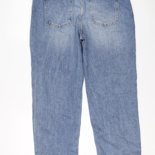 Marks and Spencer Womens Blue Cotton Boyfriend Jeans Size 14 L26 in Regular Button