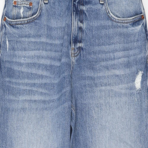 Marks and Spencer Womens Blue Cotton Boyfriend Jeans Size 14 L26 in Regular Button