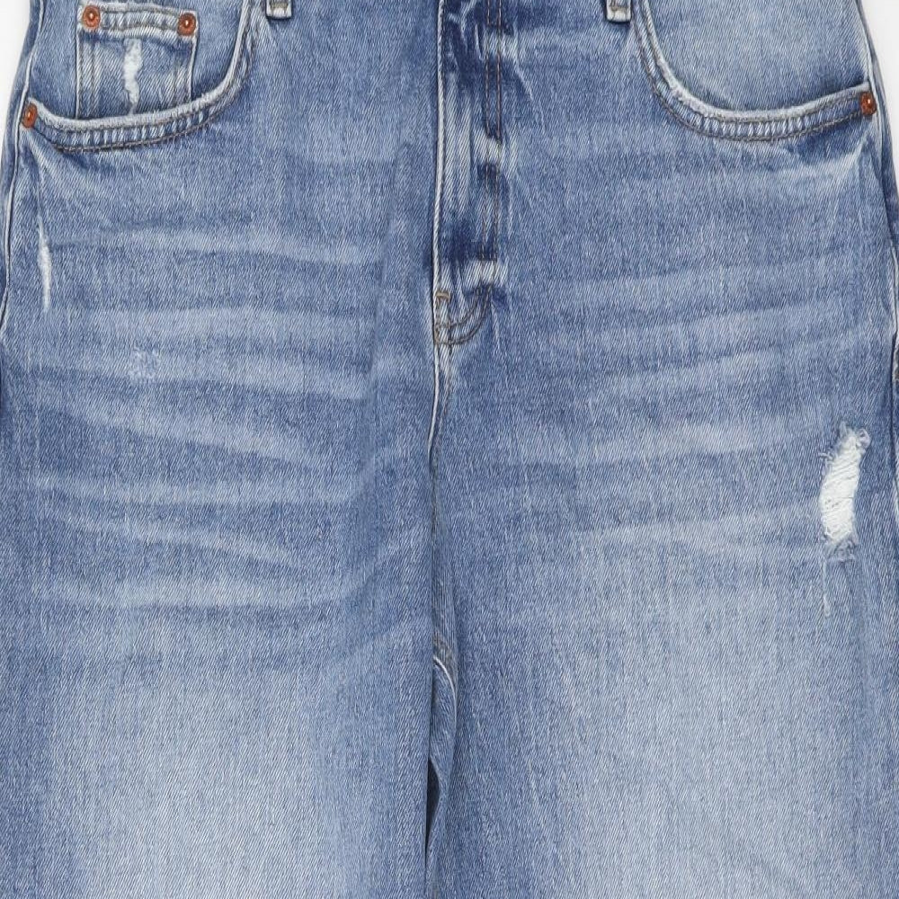Marks and Spencer Womens Blue Cotton Boyfriend Jeans Size 14 L26 in Regular Button