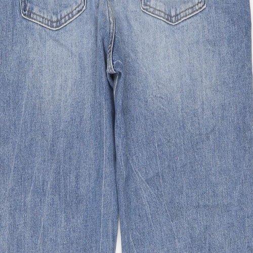 Marks and Spencer Womens Blue Cotton Boyfriend Jeans Size 14 L26 in Regular Button