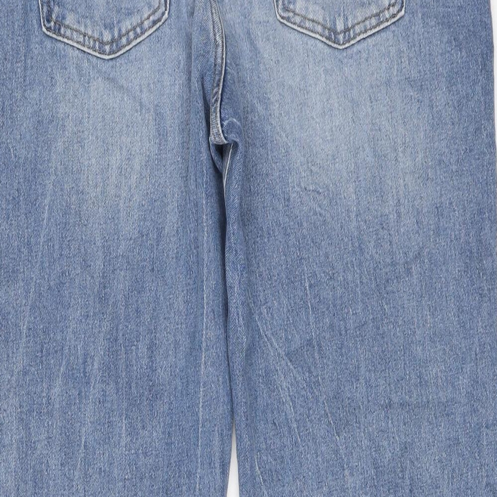 Marks and Spencer Womens Blue Cotton Boyfriend Jeans Size 14 L26 in Regular Button