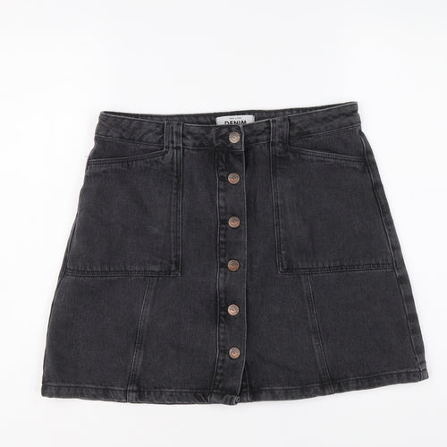 New Look Womens Grey Cotton A-Line Skirt Size 12 Button