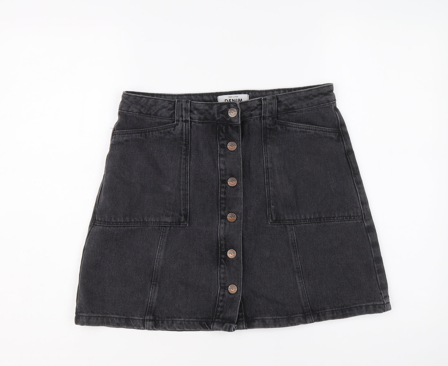 New Look Womens Grey Cotton A-Line Skirt Size 12 Button