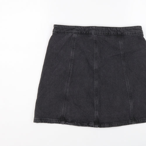 New Look Womens Grey Cotton A-Line Skirt Size 12 Button
