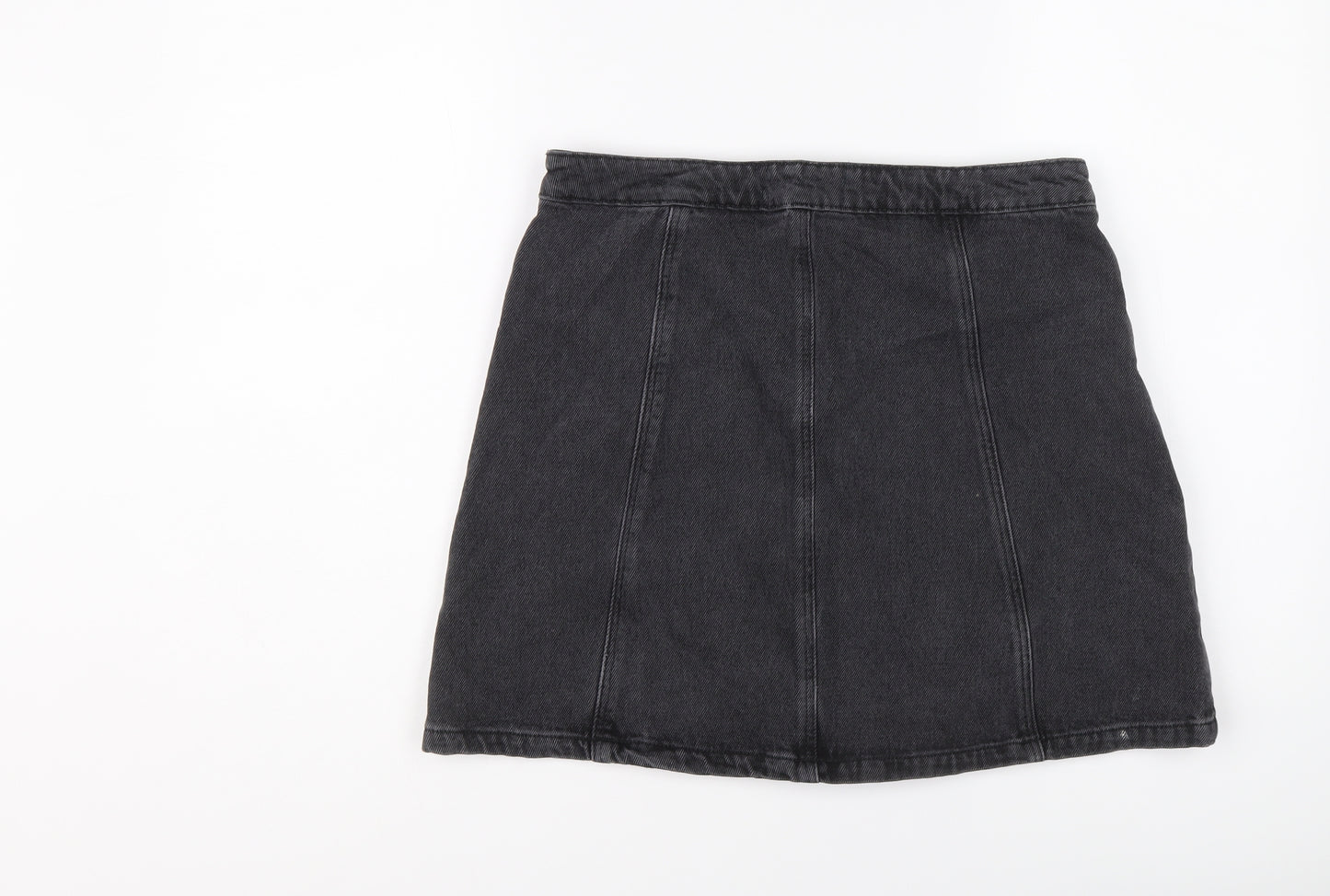 New Look Womens Grey Cotton A-Line Skirt Size 12 Button
