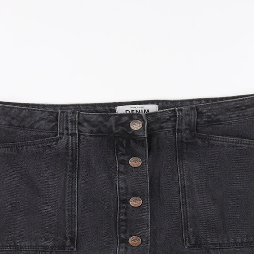New Look Womens Grey Cotton A-Line Skirt Size 12 Button