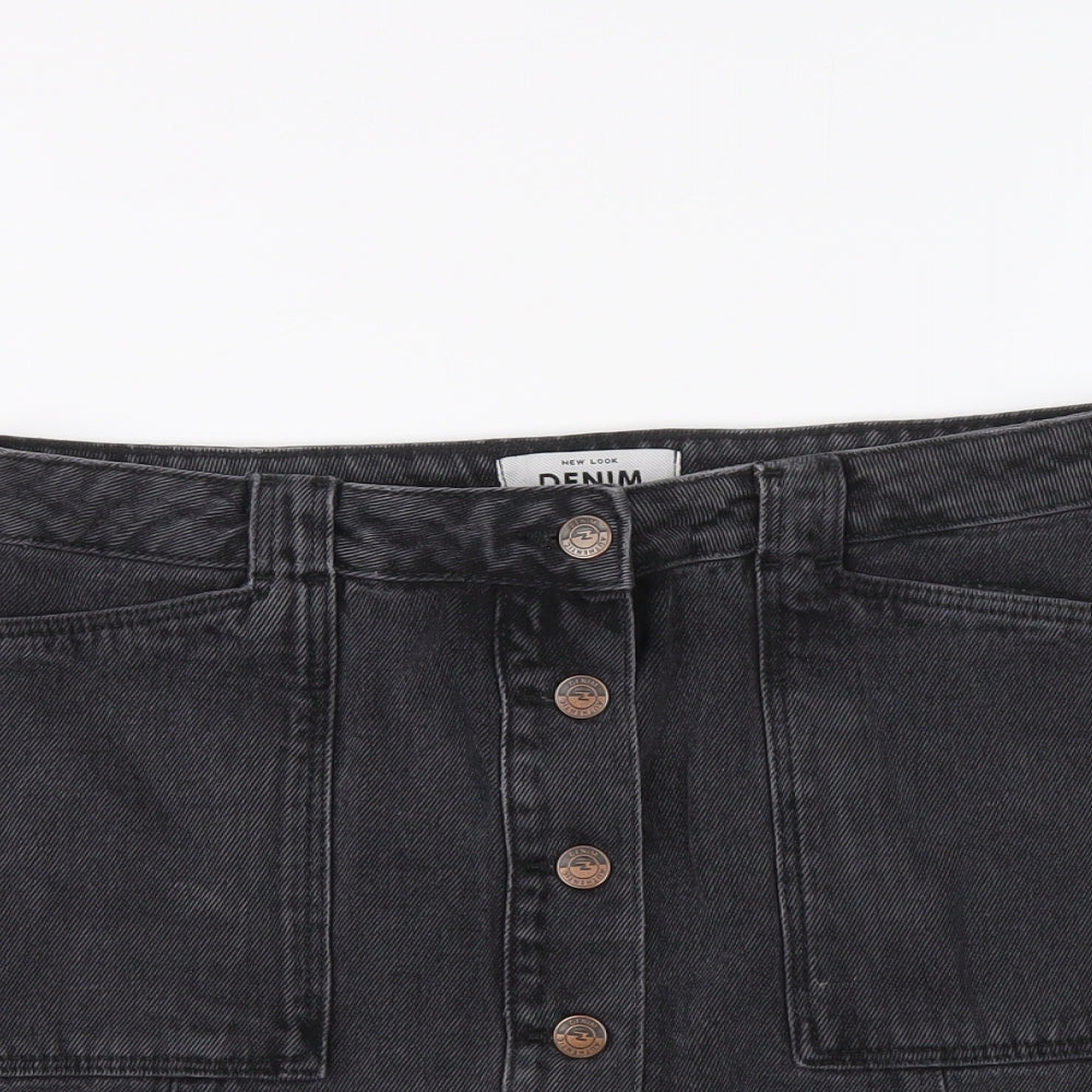 New Look Womens Grey Cotton A-Line Skirt Size 12 Button