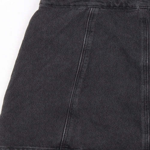 New Look Womens Grey Cotton A-Line Skirt Size 12 Button