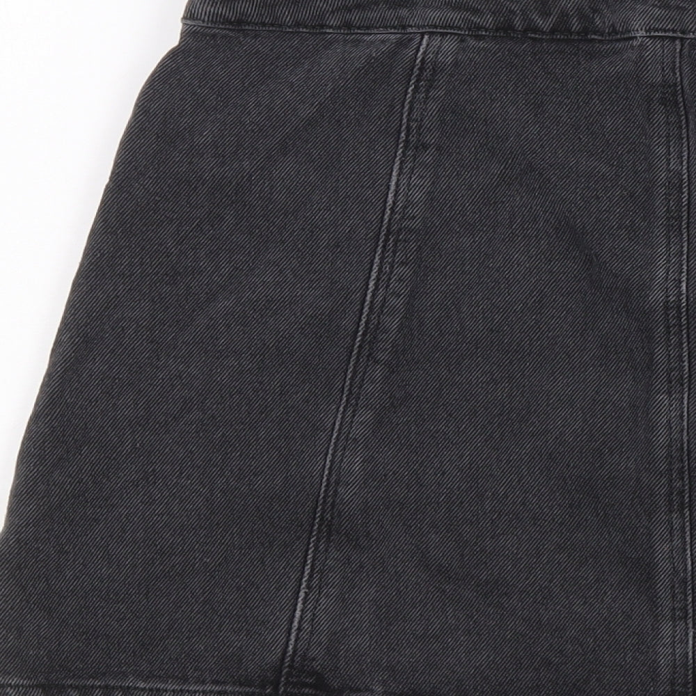 New Look Womens Grey Cotton A-Line Skirt Size 12 Button