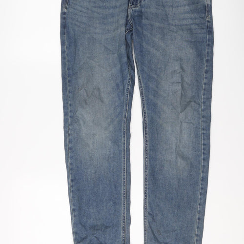 Marks and Spencer Mens Blue Cotton Straight Jeans Size 32 in L29 in Slim Button