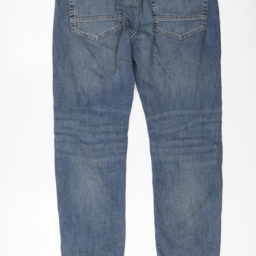 Marks and Spencer Mens Blue Cotton Straight Jeans Size 32 in L29 in Slim Button