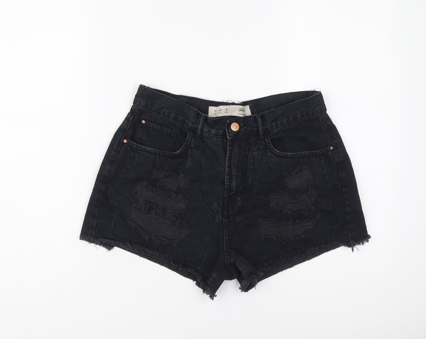 Denim & Co. Womens Blue Cotton Hot Pants Shorts Size 12 L3 in Regular Button - Distressed