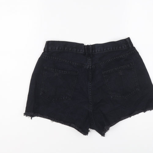 Denim & Co. Womens Blue Cotton Hot Pants Shorts Size 12 L3 in Regular Button - Distressed