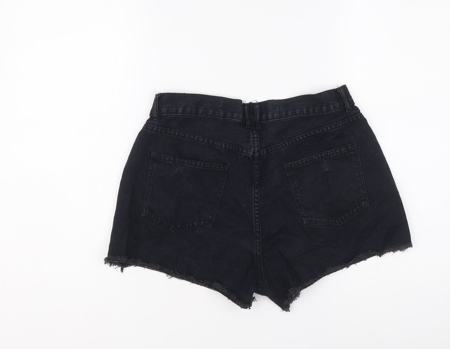 Denim & Co. Womens Blue Cotton Hot Pants Shorts Size 12 L3 in Regular Button - Distressed