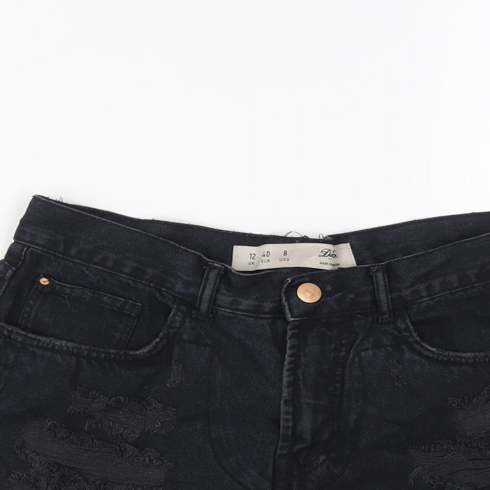 Denim & Co. Womens Blue Cotton Hot Pants Shorts Size 12 L3 in Regular Button - Distressed