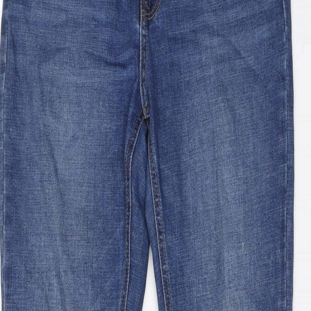 Stradivarius Womens Blue Cotton Flared Jeans Size 14 L30 in Regular Button - Frayed Hem